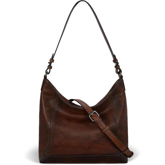 Versatile Medium Leather Shoulder Bag with Adjustable Straps - Coffee Color